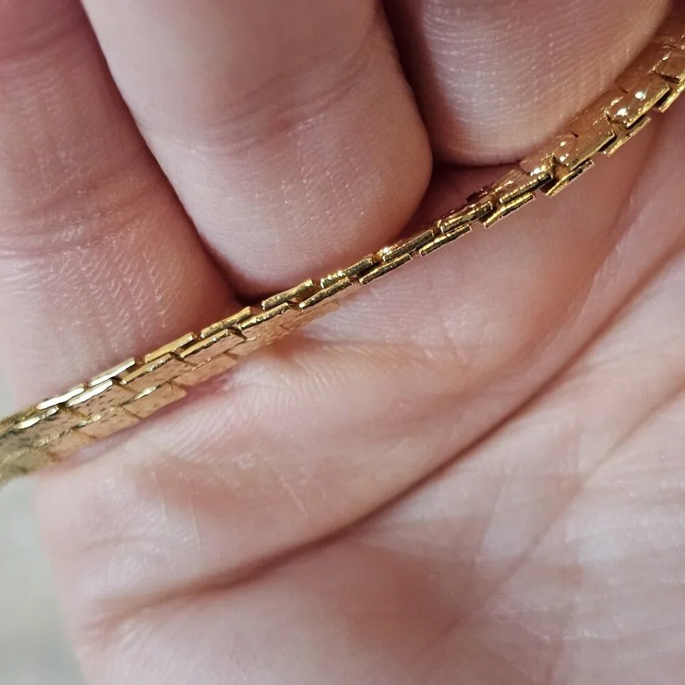 VTG Gold Plated Flat Chain Necklace Nugget‎ Textured Heart Reversible Signed 20
